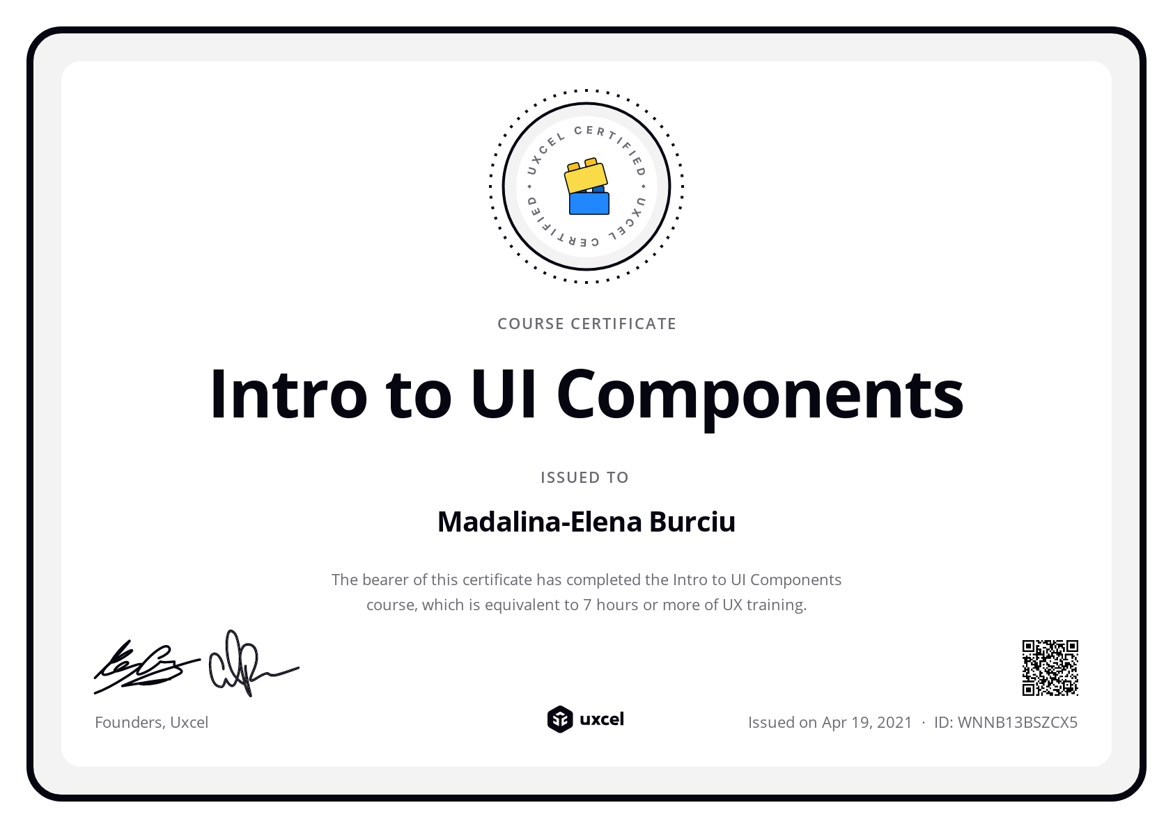 Madalina-Elena Burciu's certificate